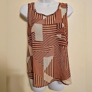 Mine Relaxed Abstract Burnt Orange White Tank Top, Medium